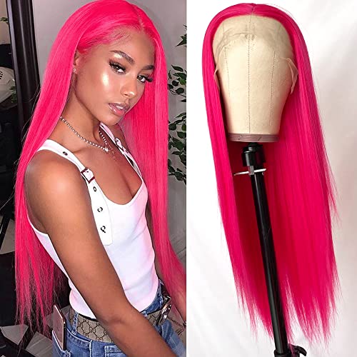 Hot Pink Lace Front Wig 24 Inch