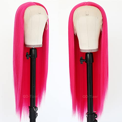 Hot Pink Lace Front Wig 24 Inch