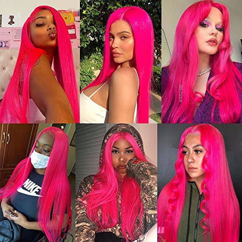 Hot Pink Lace Front Wig 24 Inch