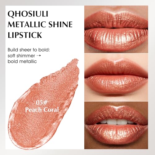 Peach Coral Metallic Lipstick for Women