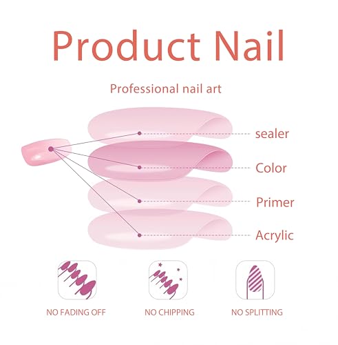 24 Pcs Gradient Pink White Press on Nails Short Square Shaped False