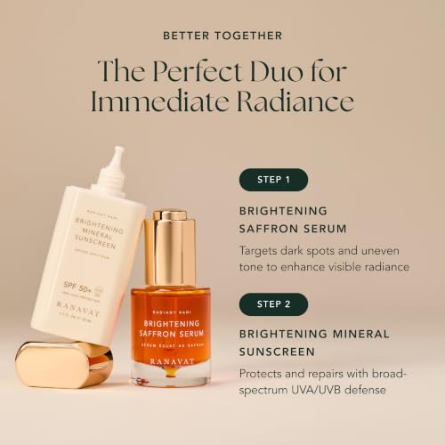 RANAVAT Brightening Mineral Face Sunscreen - Broad-Spectrum SPF 50 Mineral Sunscreen with Zero White Cast - Boosts Radiance & Helps Protect Against Signs of Aging