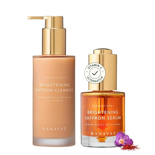 RANAVAT Brightening Saffron Cleanse & Glow Duo with Brightening Saffron Serum and Saffron Turmeric Cleanser for Radiant Hydrated Skin