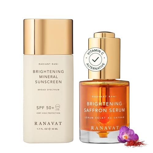 RANAVAT Brightening Saffron Serum & Mineral SPF 50 Bundle - Dark Spot Correcting Face Serum with Radiance-Boosting Mineral Sunscreen