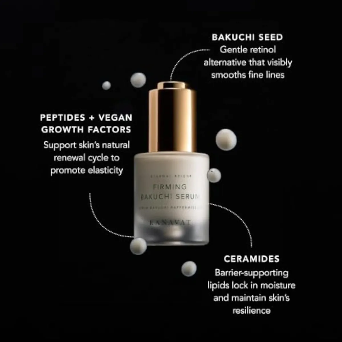 RANAVAT Firming Bakuchi Serum - Bakuchiol Serum with 8 Peptides & Vegan Growth Factors - Retinol Alternative - Ceramides - Face Serum for Visible Firming, Smoothin