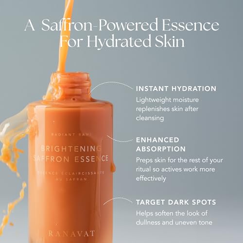 RANAVAT Mini Radiant Rani Brightening Saffron Facial Essence - Hydrating Milk Toner with Niacinamide & Squalane to Moisturize & Calm Skin - Helps Visibly Balance S