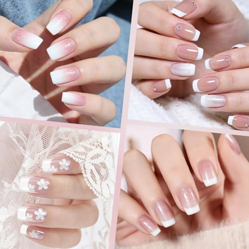 White Short French Style False Nails Half Cover Tips