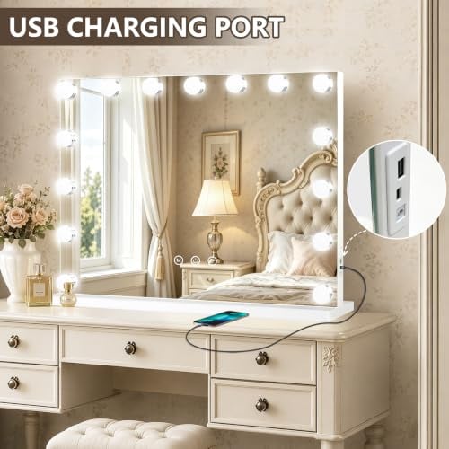 Hollywood Vanity Mirror with Lights 23 x 18 15 Dimmable Bulbs