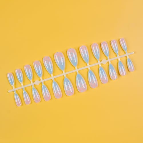 Polka Dot Press on Nails Medium Almond Nails Press on with Pink Blue Ombre Design Glossy F