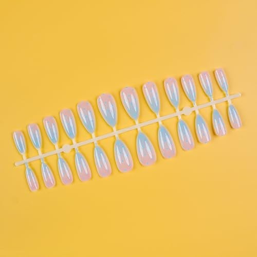 Polka Dot Press on Nails Medium Almond Nails Press on with Pink Blue Ombre Design Glossy F