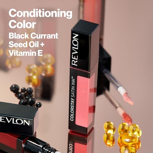 ColorStay Satin Ink Crown Jewels Liquid Lipstick, Longlasting & Waterproof Lipcolor, Moisturizing Creamy Formula Infused with Black Currant Seed Oil, 035 Reigning Red, 0.17