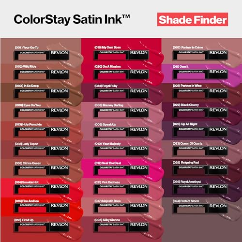ColorStay Satin Ink Crown Jewels Liquid Lipstick, Longlasting & Waterproof Lipcolor, Moisturizing Creamy Formula Infused with Black Currant Seed Oil, 035 Reigning Red, 0.17