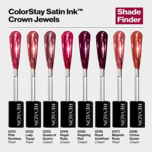 ColorStay Satin Ink Crown Jewels Liquid Lipstick, Longlasting & Waterproof Lipcolor, Moisturizing Creamy Formula Infused with Black Currant Seed Oil, 035 Reigning Red, 0.17