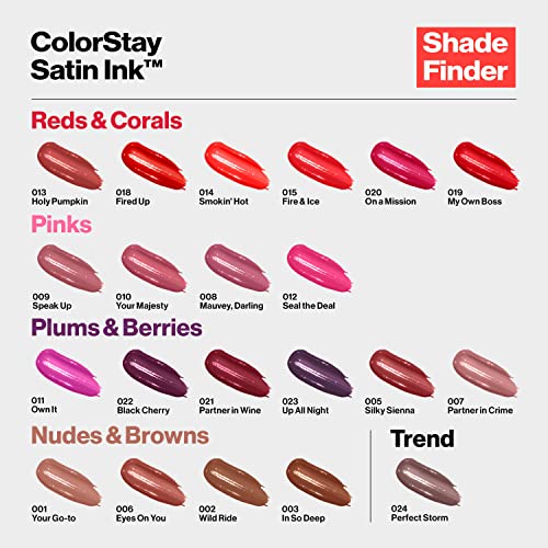 ColorStay Satin Ink Crown Jewels Liquid Lipstick, Longlasting & Waterproof Lipcolor, Moisturizing Creamy Formula Infused with Black Currant Seed Oil, 035 Reigning Red, 0.17