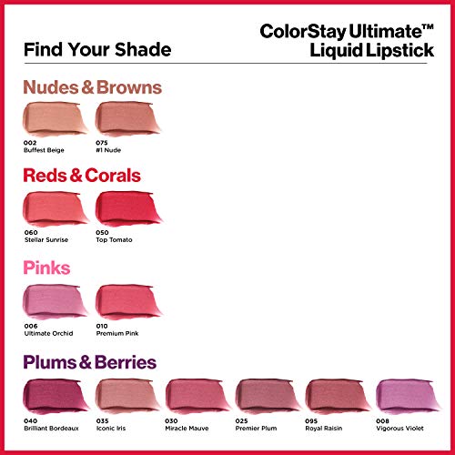 ColorStay Ultimate Liquid Lipstick, Longwear Rich Lip Colors, Wears for Up to 24 Hours, Satin Finish, 080 Vigorous Violet, 0.1 fl oz