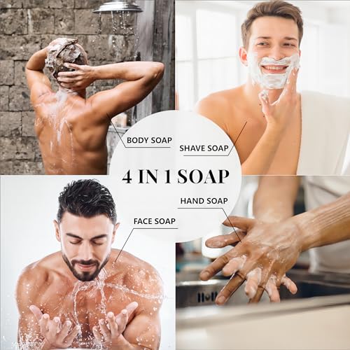 Mens Bar Soap Bath Bar Soap 3Pack Handmade Natural Soap Bar Set Cleansing Bar Moisturizing&Exfoliating Scrub Soap Gift Set for Men | Leather, Sandalwood, Teakwood |