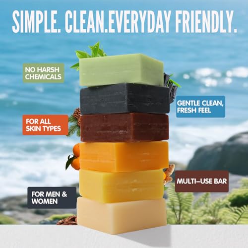 Men’s Natural Bar Soap for Men – Fresh & Clean Scent Variety Set (6-Pack, 5.3 oz Each) – Not Overpowering – Gentle Soap Bars for Face, Body & Hand – All Skin Types –