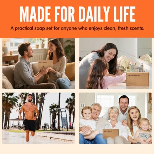 Men’s Natural Bar Soap for Men – Fresh & Clean Scent Variety Set (6-Pack, 5.3 oz Each) – Not Overpowering – Gentle Soap Bars for Face, Body & Hand – All Skin Types –