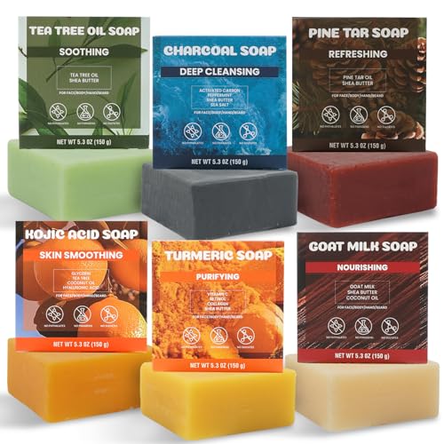 Men’s Natural Bar Soap for Men – Fresh & Clean Scent Variety Set (6-Pack, 5.3 oz Each) – Not Overpowering – Gentle Soap Bars for Face, Body & Hand – All Skin Types –