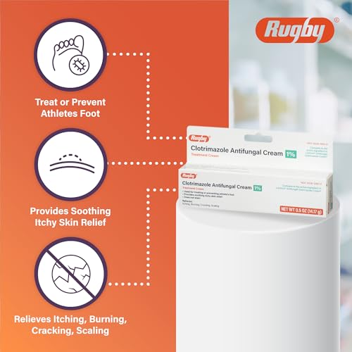 Rugby Clotrimazole Antifungal Cream 1% - Treatment Cream - Helps Provide Soothing Itchy Sk