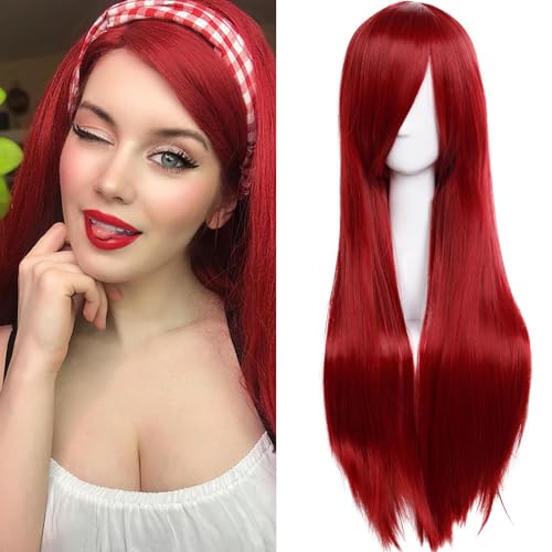 Wine Red Long Straight Cosplay Wig