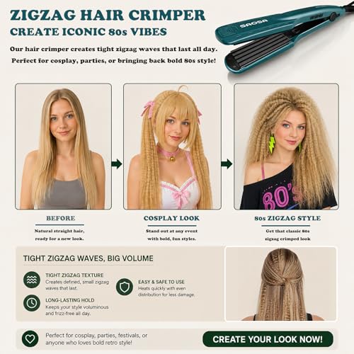 Hair Crimper Ceramic Crimping Iron for Root Volume 80s Stylish