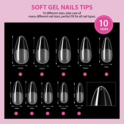 Gel Nail Kit with 500 Medium Almond Tips Nail Drill and UV Lamp
