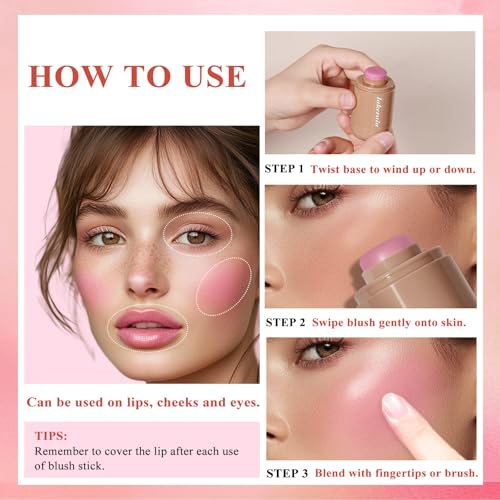 Cream Blush stick, Natural-Looking Matte Finish Makeup Blush stick, Hydrating Long Lasting