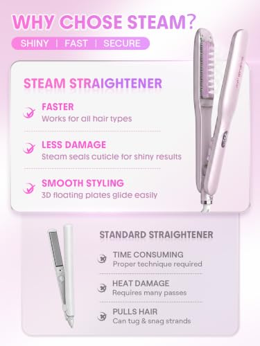 Steam Flat Iron Hair Straightener 1.5 Inch Ceramic with Combs