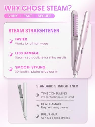 Steam Flat Iron Hair Straightener 1.5 Inch Ceramic with Combs