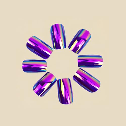 Rose Purple Chrome Press on Nails SHIQIXIANNV Medium Square Fake Nails Metallic Mirror Fal