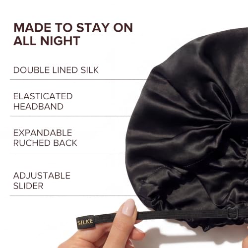 Silk Hair Wrap Bonnet for Women : Double-Lined Black