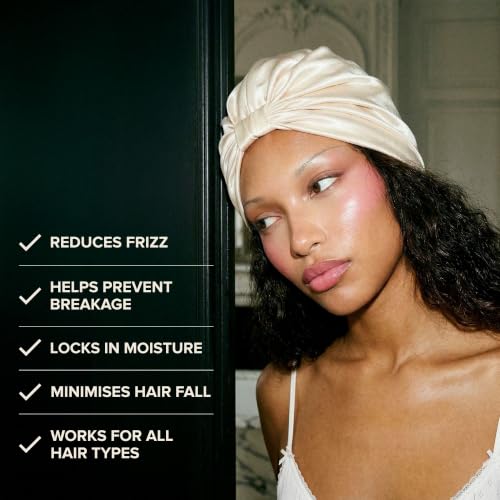Silk Hair Wrap Bonnet for Women : Double-Lined Champagne Cream
