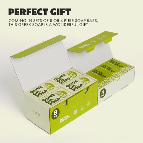 Olive Oil Bar Soap 8 Pack | Made in Greece | Pure Oilve Oil Hand Soap | Moisturizing, Nuorishing and Gentle on Skin, Rich in Antioxidants