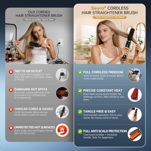 Cordless Hair Straightener Brush Negative Ionic