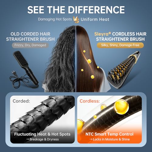 Cordless Hair Straightener Brush Negative Ionic