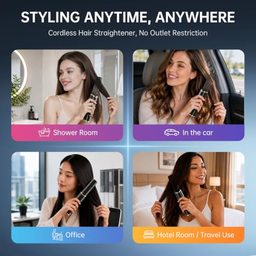 Cordless Hair Straightener Brush Negative Ionic