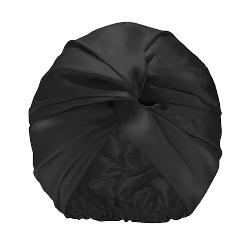 Pure Silk Bonnet, Black - 100% Mulberry Silk | Made with SlipSilk™ | Helps to protect your