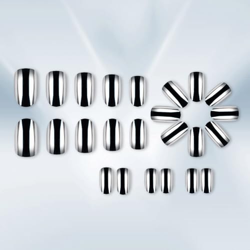 Silver Chrome Press On Nails Short Almond Fake Nails Silver Metallic Mirror Nails Press On