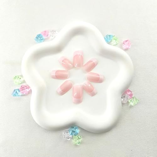 Medium Press on Nails Square White French Tip False Nails with Glitter