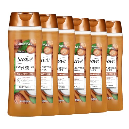 Moisturizing Body Wash, Cocoa Butter and Shea with Vitamin E Extract, No Parabens, No Phtahaltes, 18 Oz Pack of 6