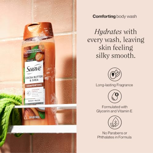 Moisturizing Body Wash, Cocoa Butter and Shea with Vitamin E Extract, No Parabens, No Phtahaltes, 18 Oz Pack of 6