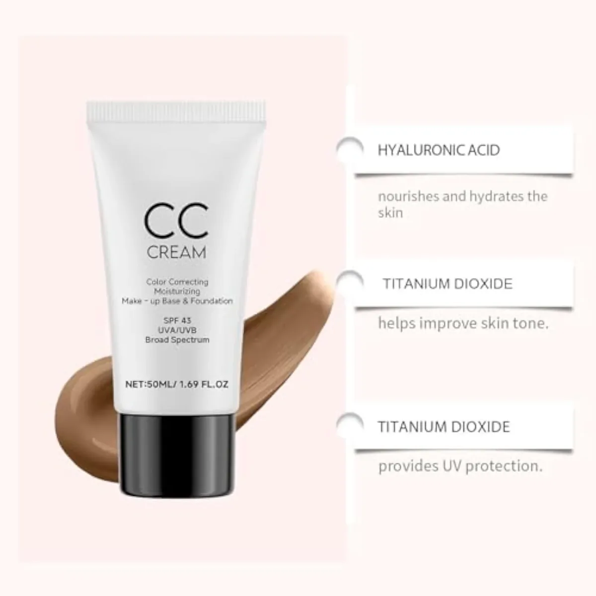 CC Cream, Korean CC Cream, Corrects Skin Tone, Lightweight and Moisturizing, All-Around Coverage Foundation, Specially Formulated for Mature Women, Suitable for All Skin T