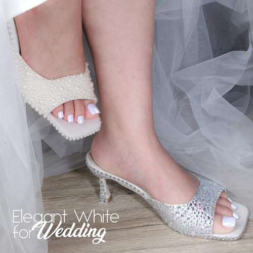 White Press on Toenails for Women with Nail Glue
