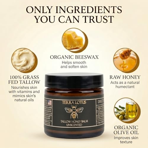 Organic Grass-Fed Beef Tallow Balm with Raw Honey
