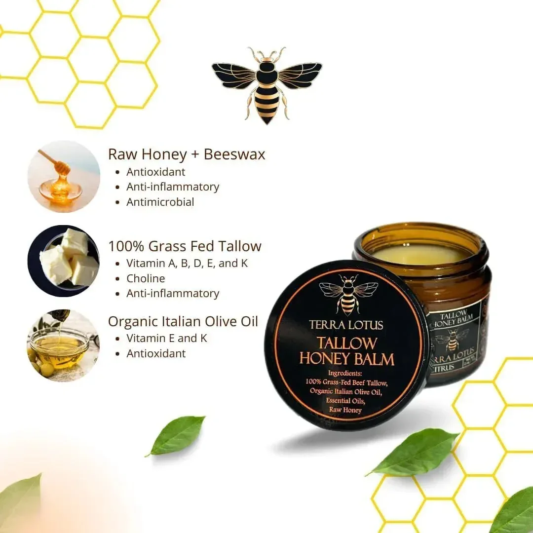 - Organic Grass-Fed Beef Tallow Balm with Raw Honey