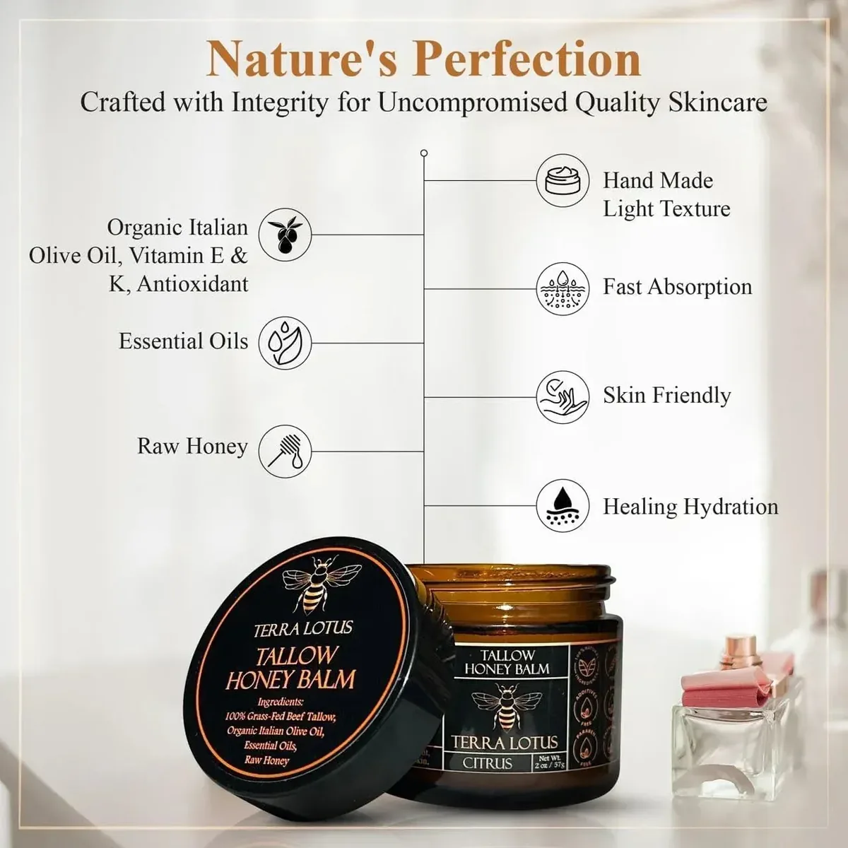 - Organic Grass-Fed Beef Tallow Balm with Raw Honey