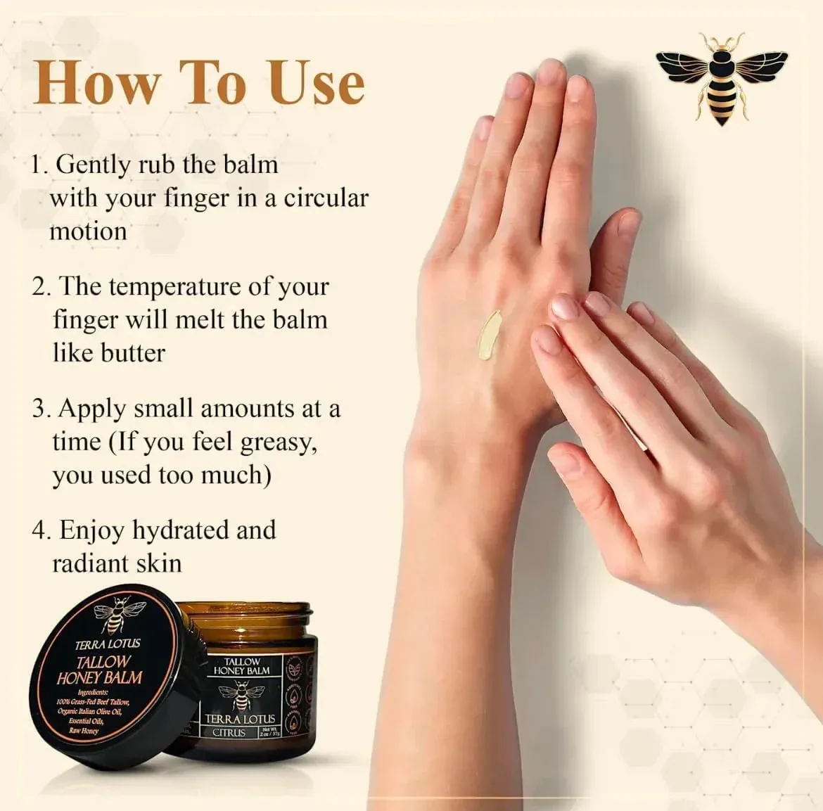 - Organic Grass-Fed Beef Tallow Balm with Raw Honey