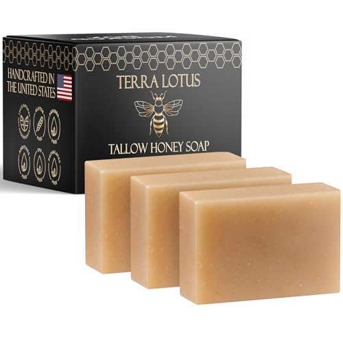 Organic Tallow Soap with Organic Castor Oil & Raw Honey - Hydrating & Nourishing - 3 Pack 