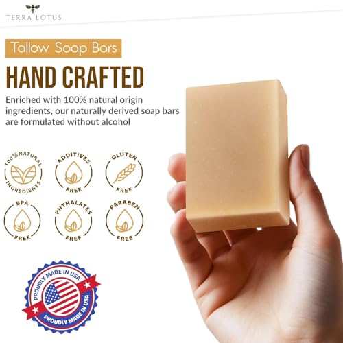 Organic Tallow Soap with Organic Castor Oil & Raw Honey - Hydrating & Nourishing - 3 Pack 